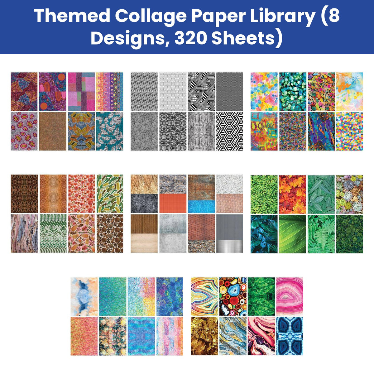 Themed Collage Paper Library (8 Designs, 320 Sheets)