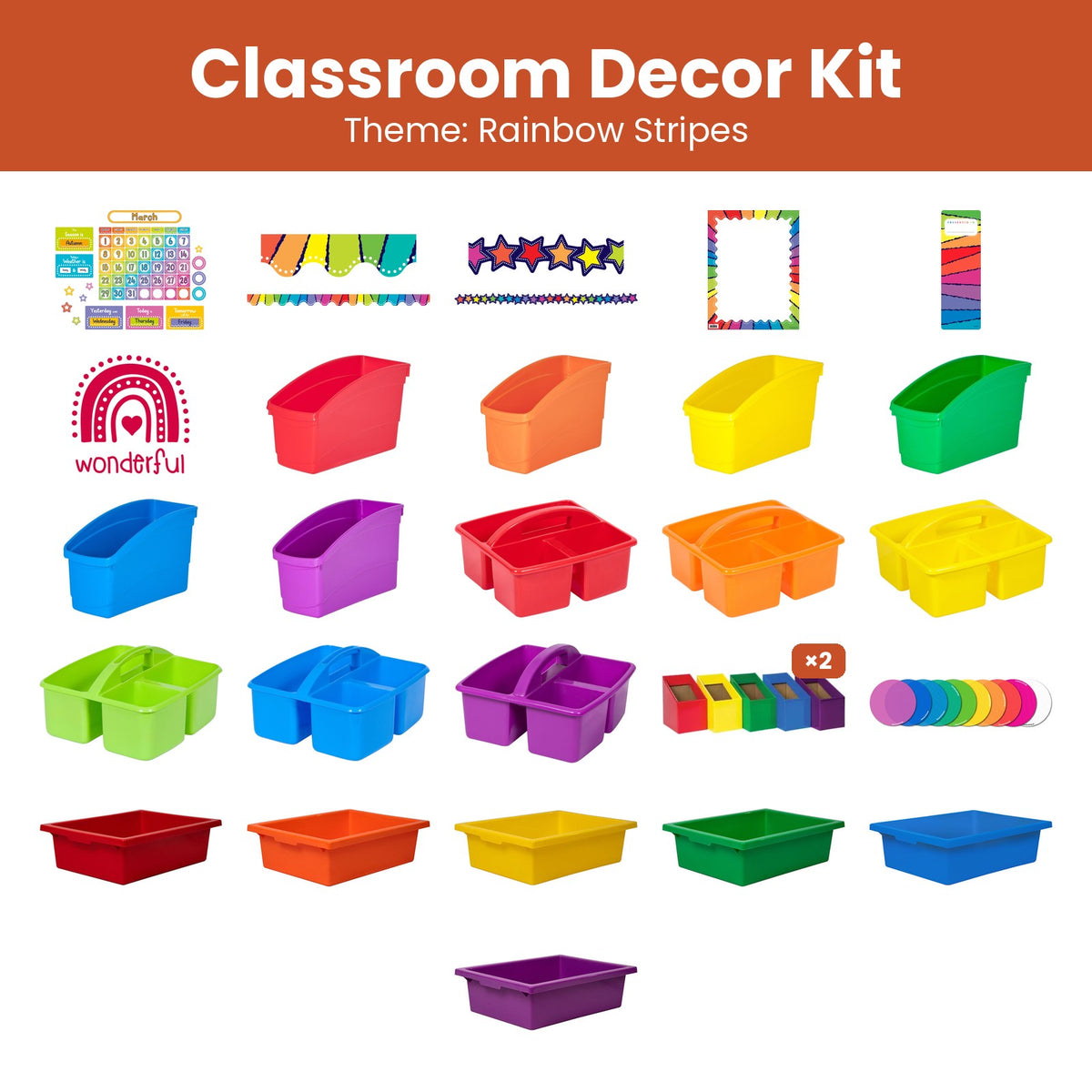 Rainbow Stripes Classroom Decor Kit