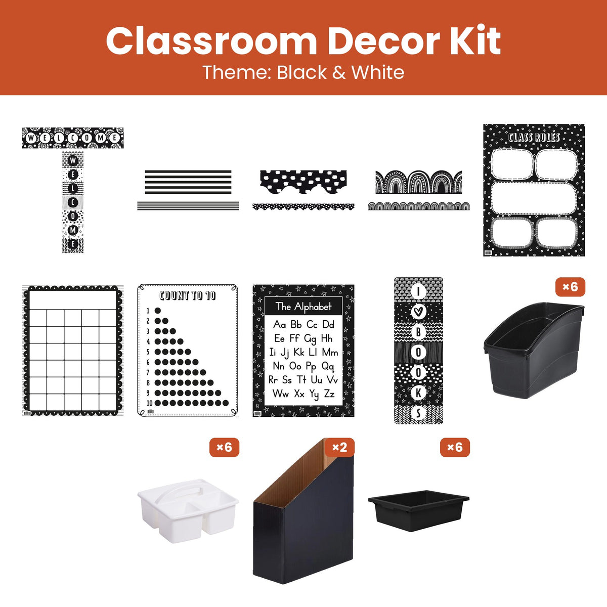 Black & White Classroom Decor Kit