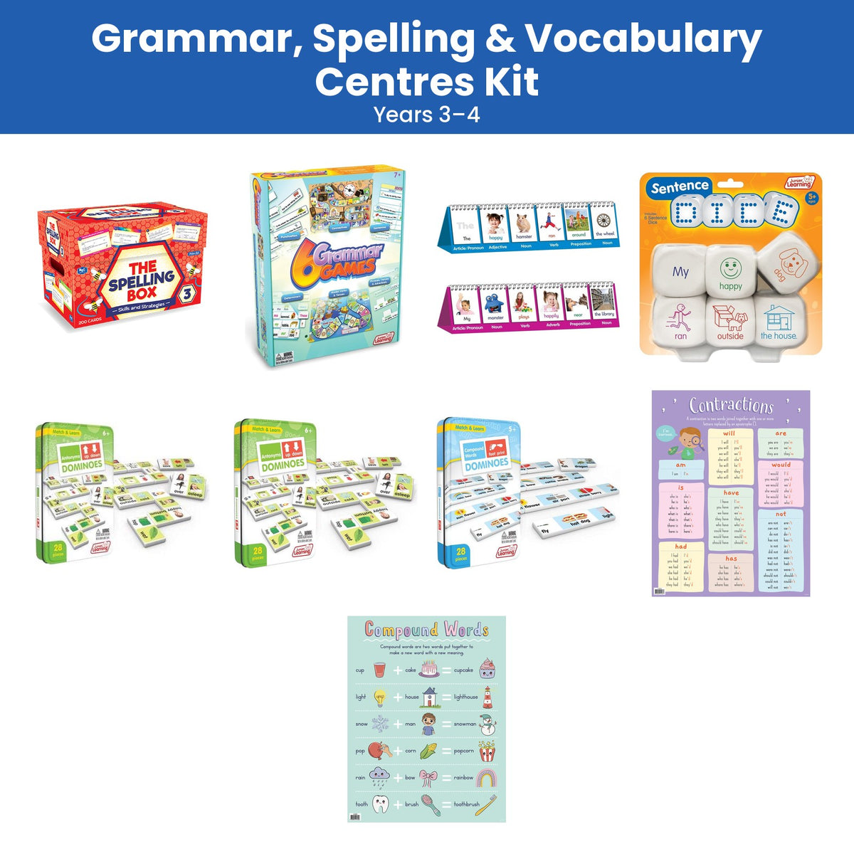 Grammar, Spelling & Vocabulary Centres Kit (Years 3–4)