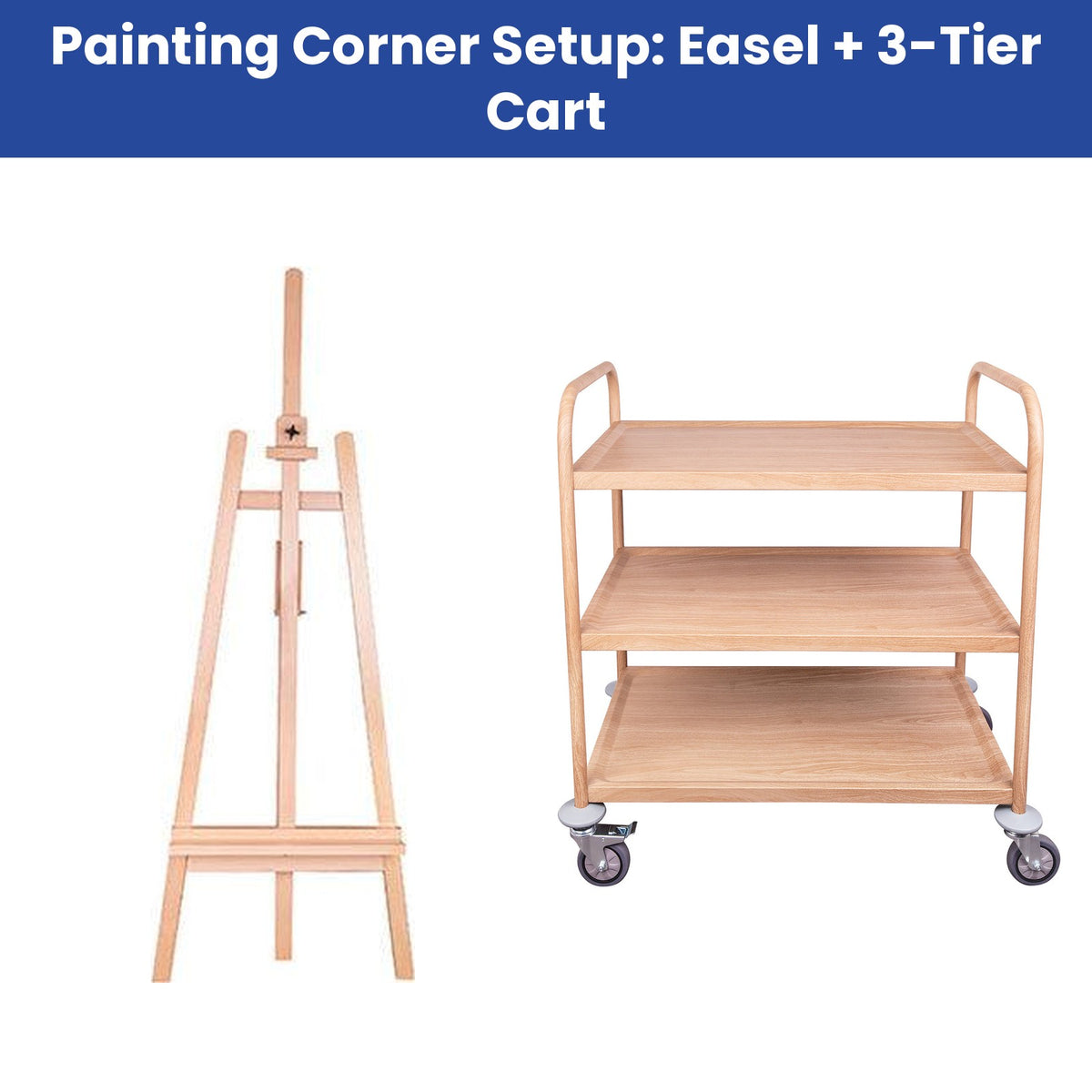 Painting Corner Setup: Easel + 3-Tier Cart