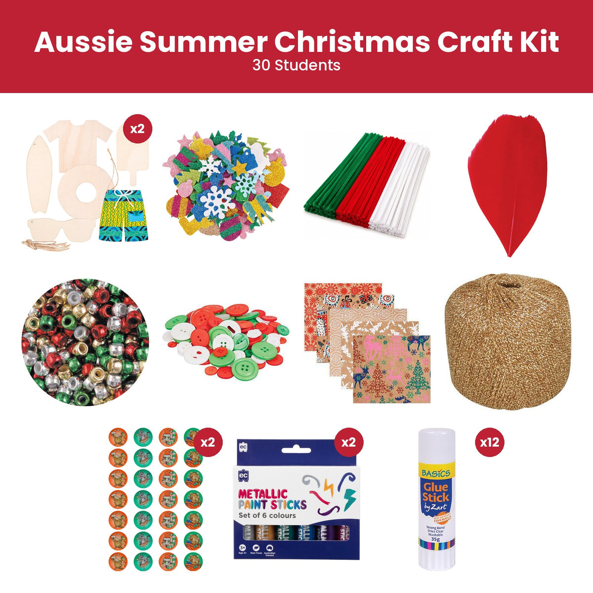 Aussie Summer Christmas Craft Kit (30 Students)