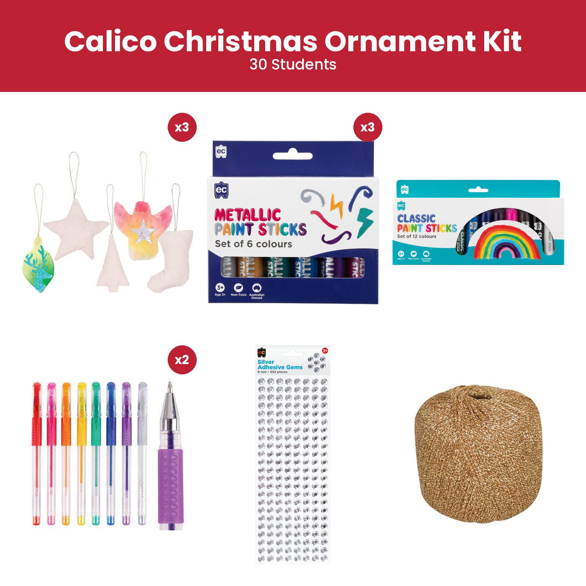 Calico Christmas Ornament Kit (30 Students)
