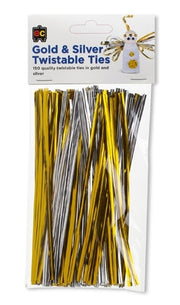 Twistable Ties (Pack of 150) - 15cm: Gold & Silver