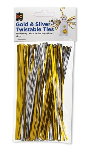 Twistable Ties (Pack of 150) - 15cm: Gold & Silver
