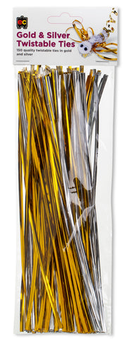 Twistable Ties (Pack of 150) - 25cm: Gold & Silver