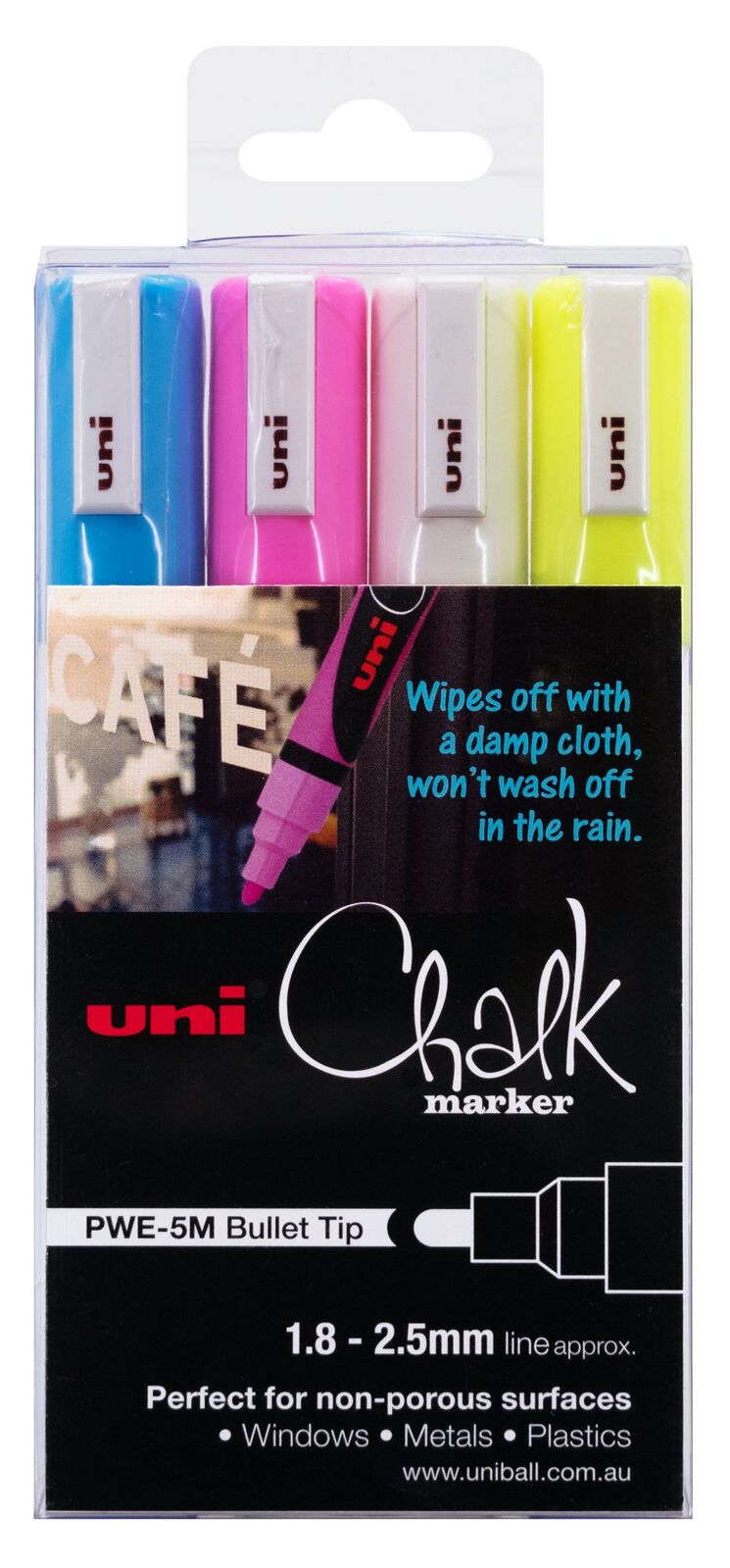Uni-Ball Chalk Marker Bullet Tip 1.8mm-2.5mm - Assorted (Pack of 4)