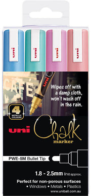 Uni-Ball Chalk Marker Bullet Tip 1.8mm-2.5mm - Metallic Colours (Pack of 4)