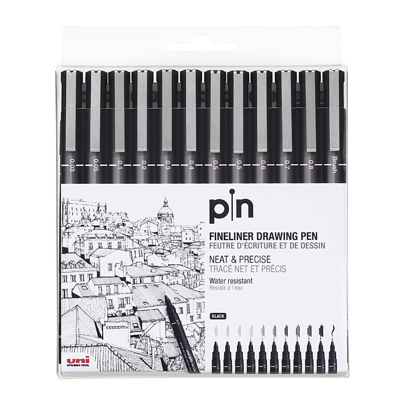 uni Pin Fine Liner - Assorted (Pack of 12)