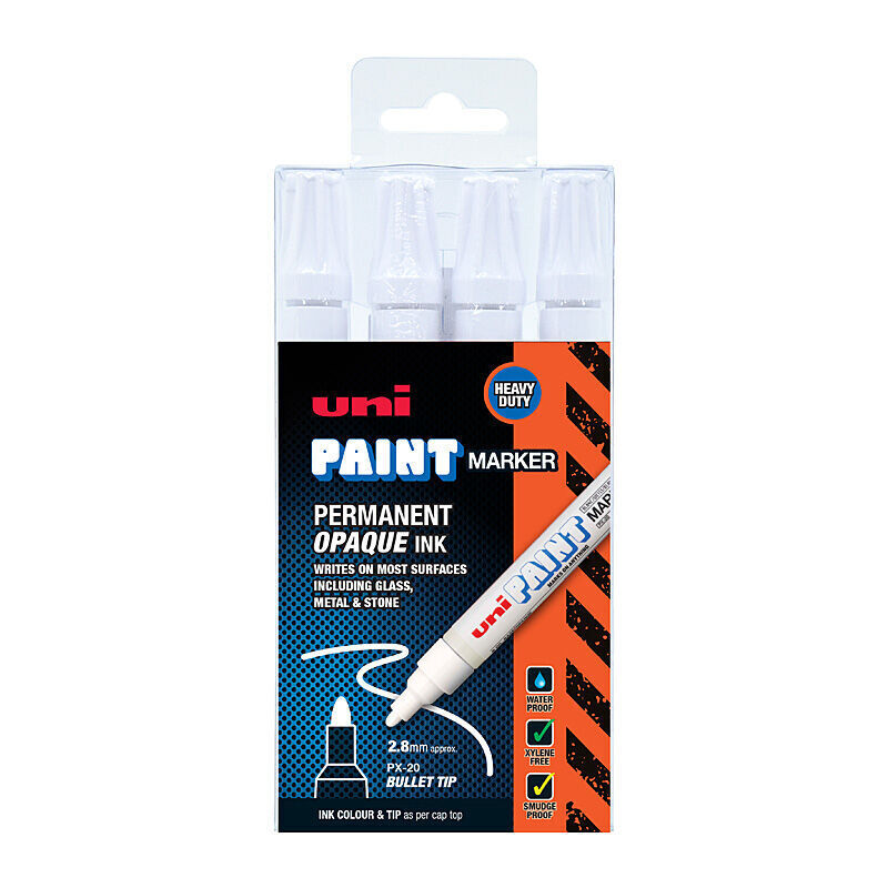 uni Paint Marker PX20 White Ind (Pack of 4)