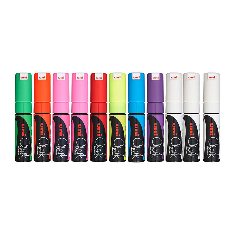 uni Chalk Marker Chisel - Assorted (Box of 12)