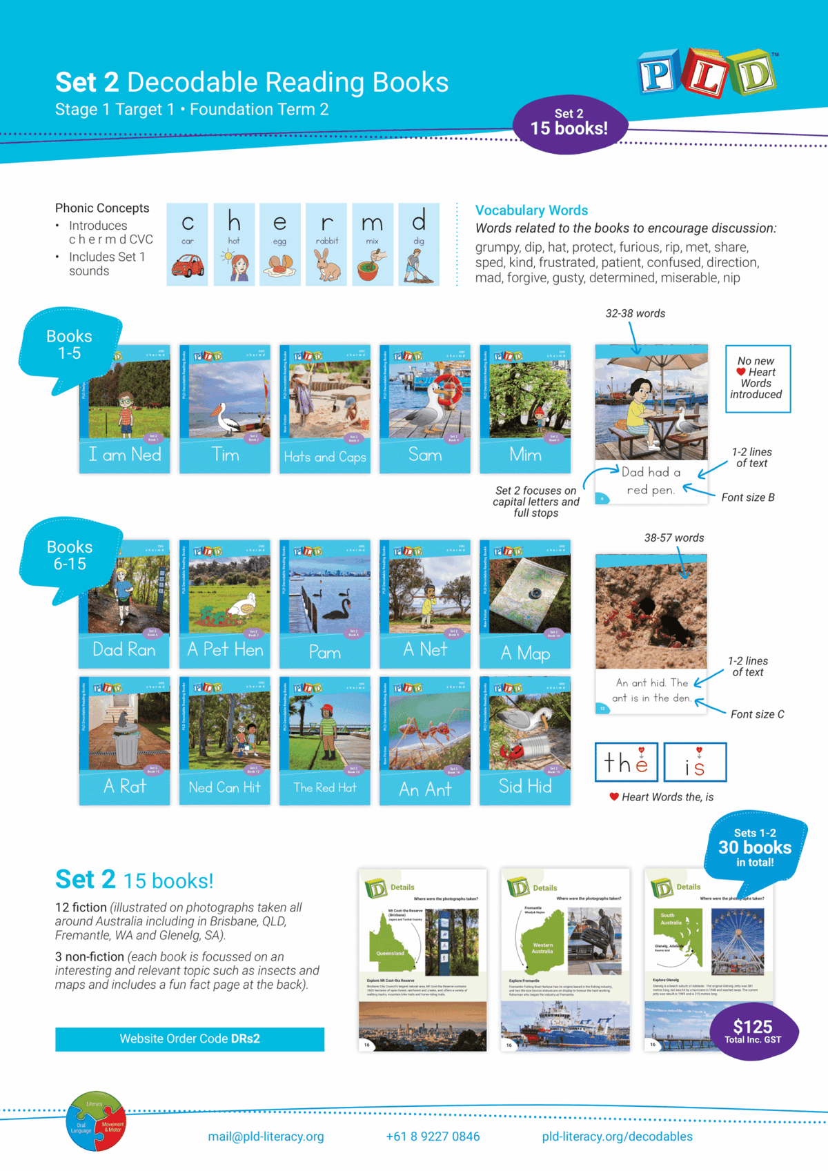 PLD Decodable Reading Books (Set 2 – CVC c h e r m d)
