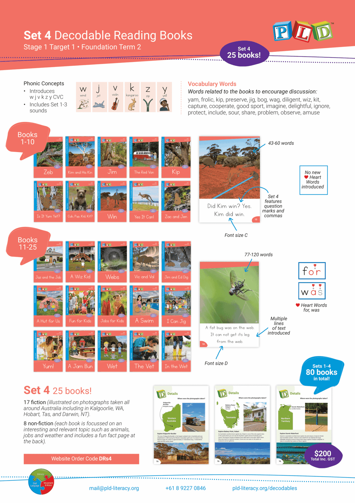 PLD Decodable Reading Books (Set 4 – CVC w j v k z y)