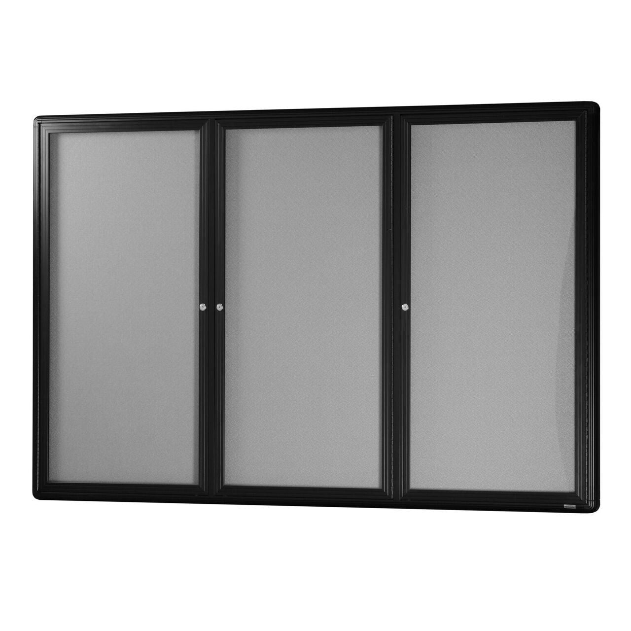 Visionchart Be Noticed Hinged Door Notice Case - 3 Door 1830 x 1220mm Black/Grey Felt