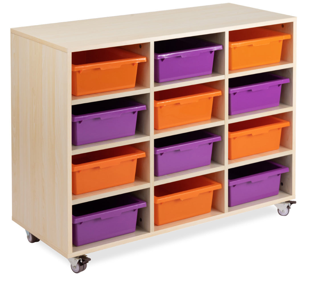 Creative Kids Oak Mobile Tote Tray Storage Trolley - 12 Bay (Trolley Only)