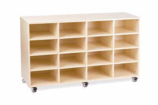 Creative Kids Oak Mobile Tote Tray Storage Trolley - 16 Bay (Trolley Only)