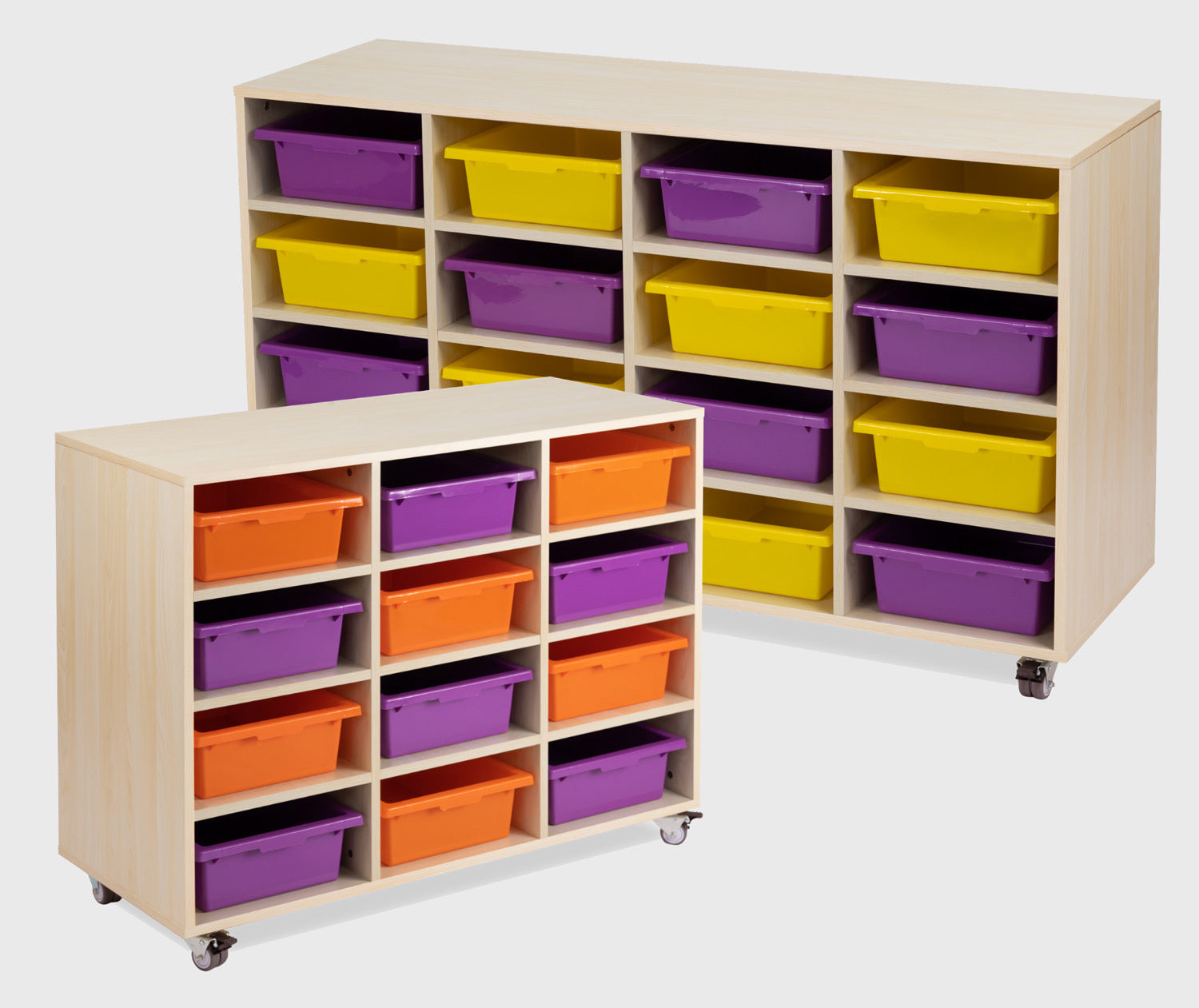 Creative Kids Oak Mobile Tote Tray Storage Trolley - 16 Bay (Trolley Only)
