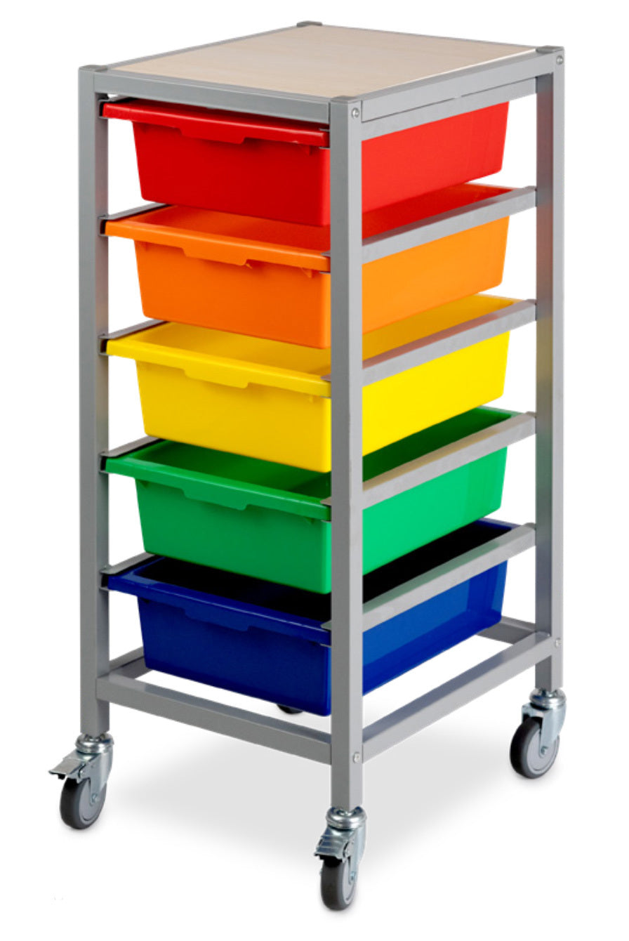 Creative Kids Mobile Tote Tray Storage Trolley - 5 Tray Single (Trolley Only)