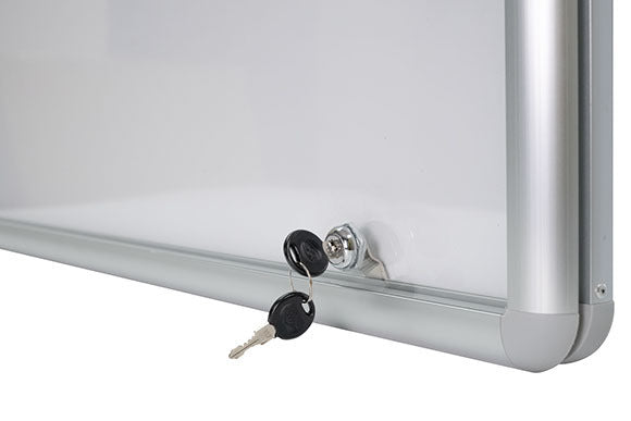 Visionchart Neo Hinged Door Notice Case (600 x 450mm) - Whiteboard Background & 1 Lock