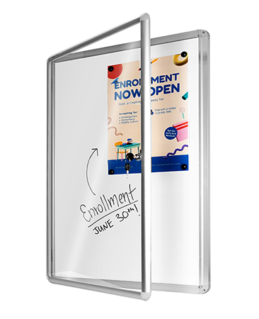 Visionchart Neo Hinged Door Notice Case (900 x 600mm) - Whiteboard Background & 1 Lock
