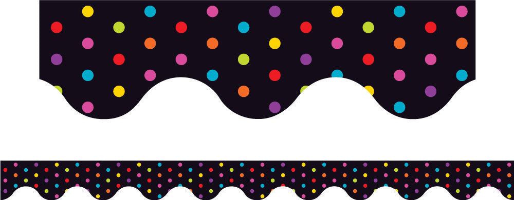 Multicolour Polka Dots (Black) - Magnetic Scalloped Borders (Pack of 12)