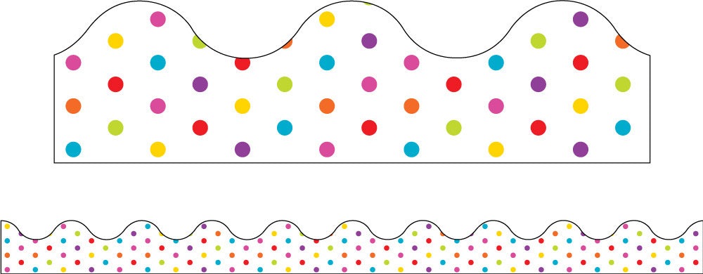 Multicolour Polka Dots (White) - Magnetic Scalloped Borders (Pack of 12)