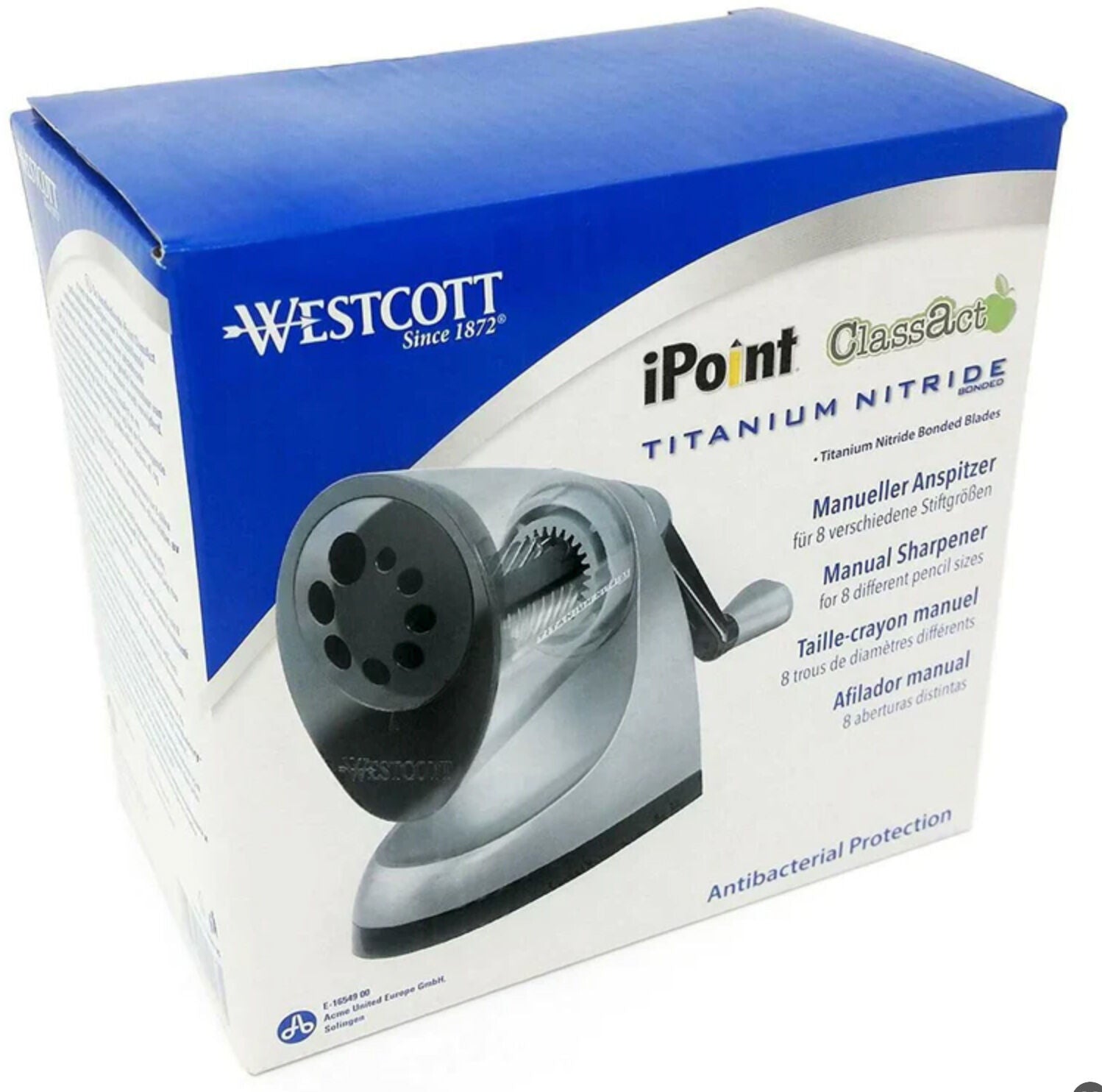 Westcott iPoint ClassAct Manual Antimicrobial Pencil Sharpener