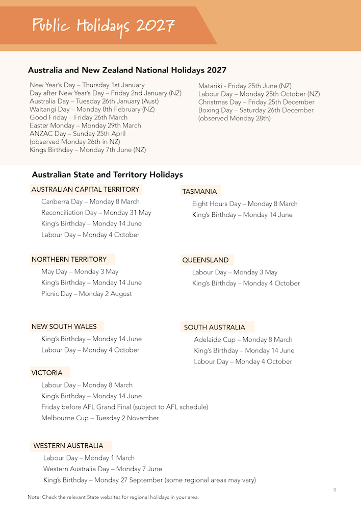 2027 Innovative Teachers' Companion (itc) - Mini Weekly Secondary – Public Holidays 2027