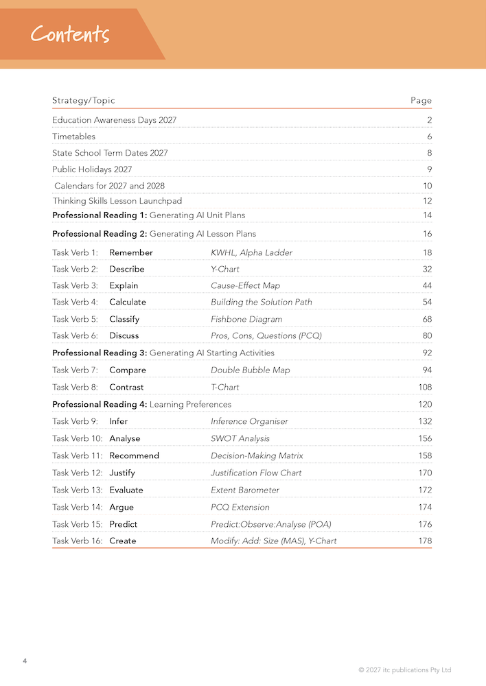 2027 Innovative Teachers' Companion (itc) - Mini Weekly Secondary – Contents