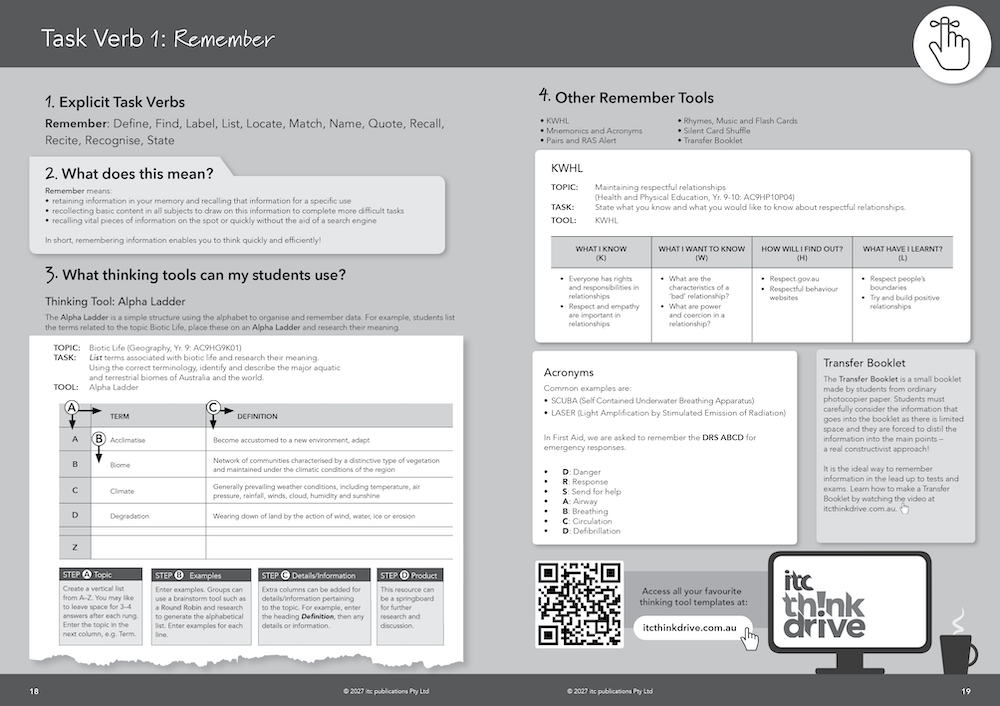 2027 Innovative Teachers' Companion (itc) - Mini Weekly Secondary – Task Verb activity