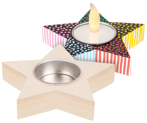 Wooden Tea Light Holder Star - Set of 5