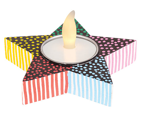 Wooden Tea Light Holder Star - Set of 5