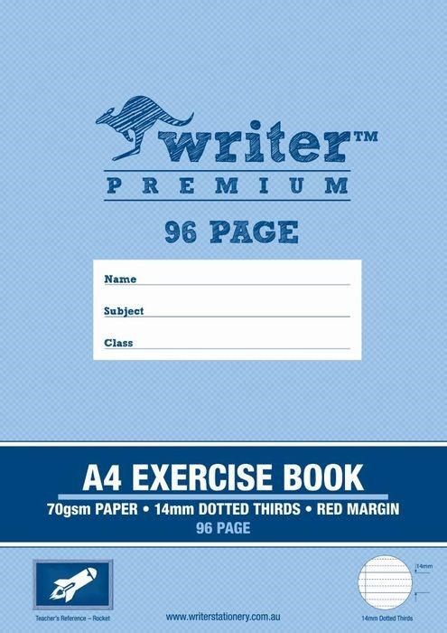 Writer Exercise Book Premium - A4 (96pg) 14mm Dotted-Thirds + Margin: Rocket