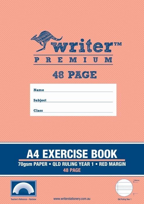 Writer Exercise Book Premium - A4 QLD Year 1 Ruled + Margin (Rainbow): 48pg