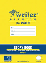 Writer Premium Story Book - 1/2 Plain 1/2 24mm Solid Ruled + Margin: 64pg Drill (Pack of 10)