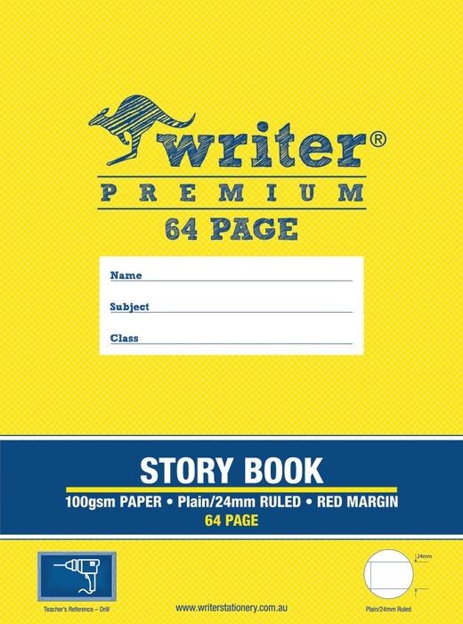 Writer Premium Story Book - 1/2 Plain 1/2 24mm Solid Ruled + Margin: 64pg Drill (Pack of 10)