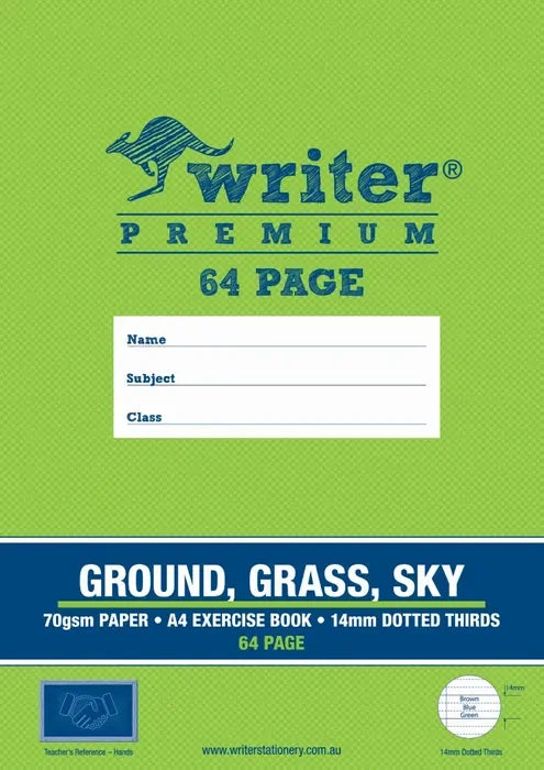 Writer Exercise Book Wonder - A4 64pg 14mm Dotted-Thirds: Ground, Grass, Sky (Pack of 10)
