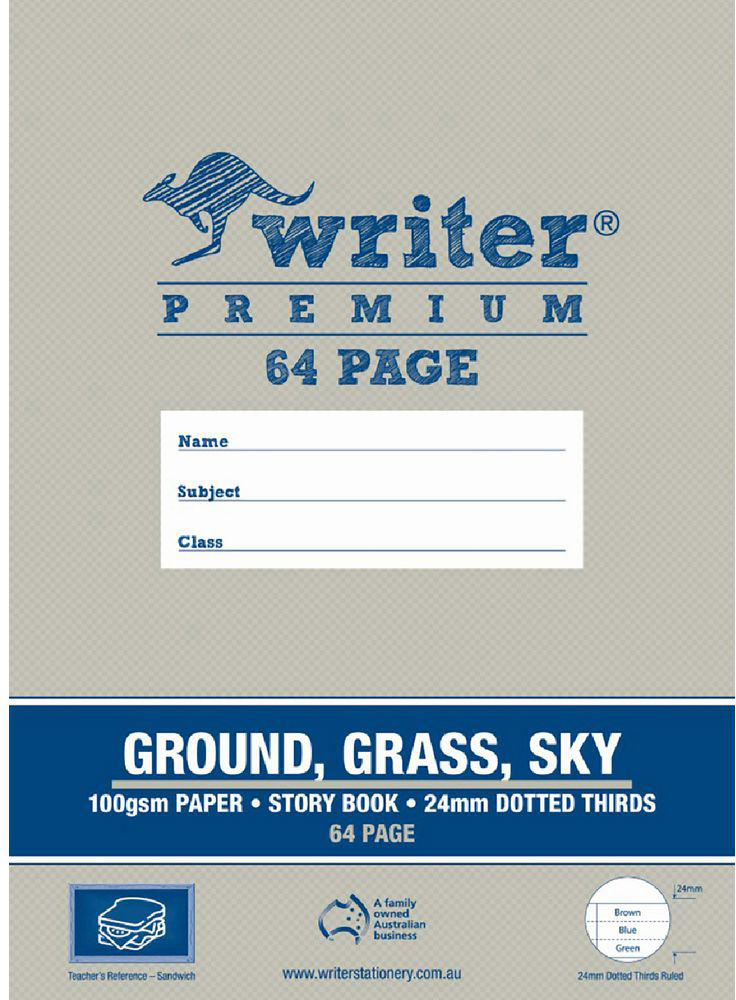 Writer Story Book Premium Story Book - 330x240mm 24mm Dotted-Thirds: Ground, Grass, Sky 64pg (Pack of 10)