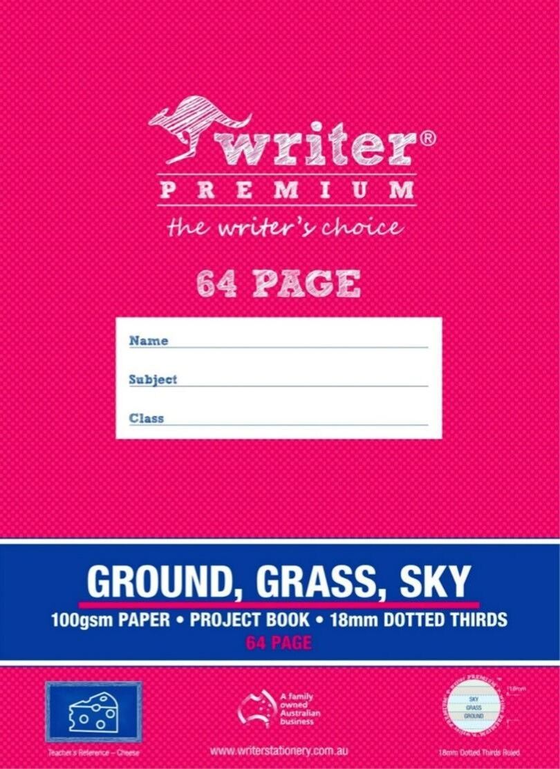 Writer Project Book Premium - 64pg Plain/18mm Dotted-Thirds: Ground, Grass, Sky (Pack of 10)