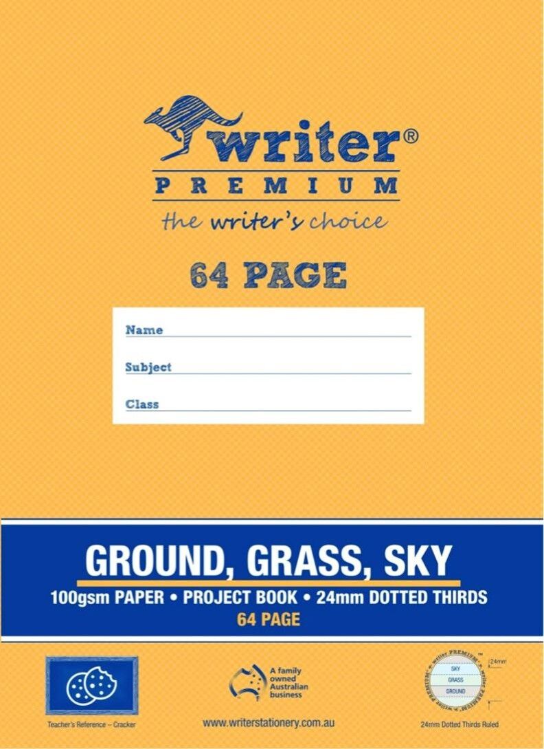 Writer Project Book Premium - 64pg Plain/24mm Dotted-Thirds: Ground, Grass, Sky (Pack of 10)
