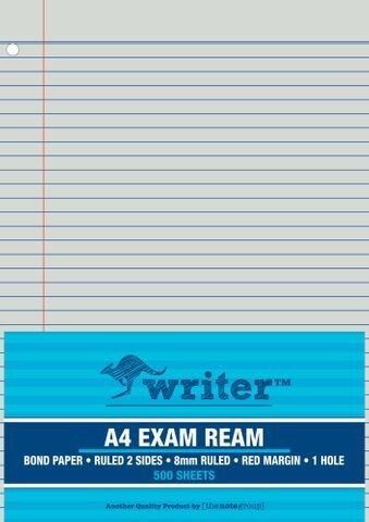 Writer Exam Paper - A4 55gsm 8mm Ruled With Margin: 1-Hole Punched (500 Sheet Ream)