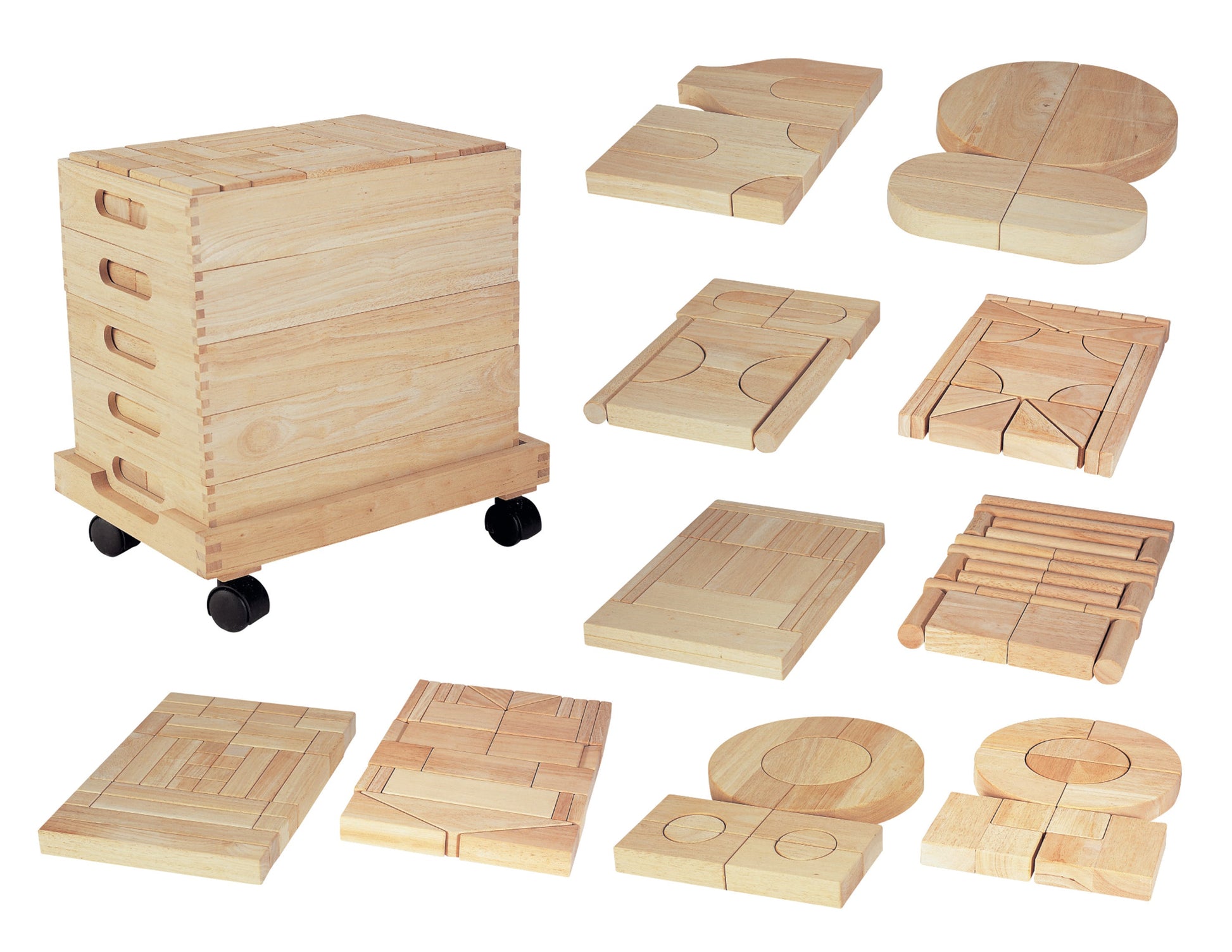 Wooden Unit Blocks Set & Trolley - 192 Pieces