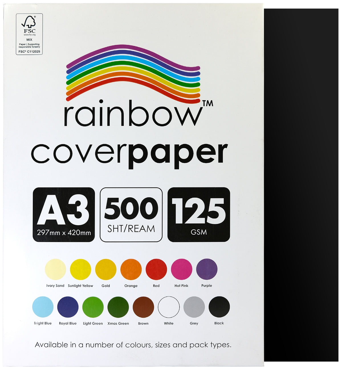 Rainbow Cover Paper (A3) - Black (Ream of 500)