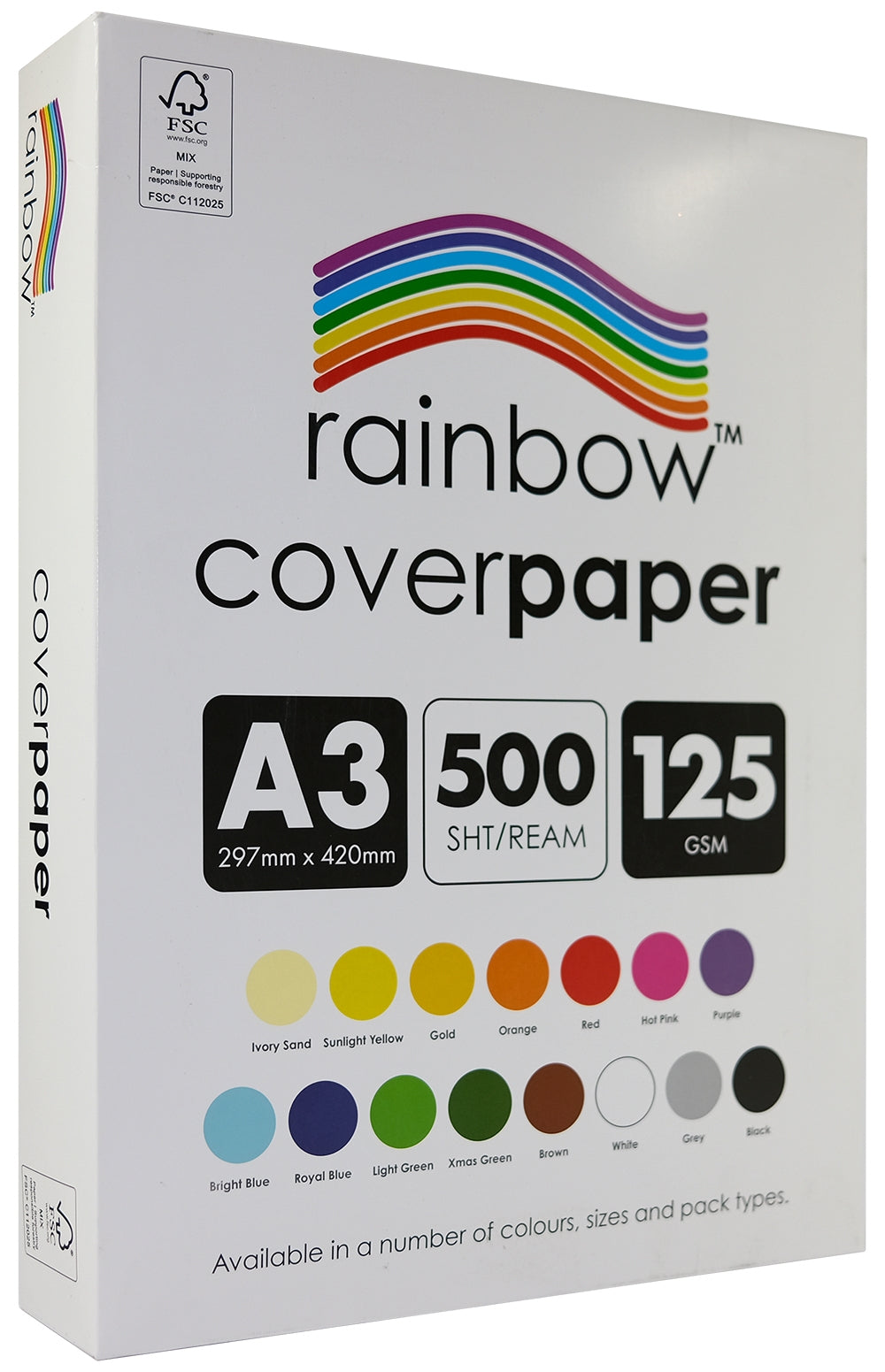 Rainbow Cover Paper (A3) - Assorted Colours (Ream of 500) - view 2