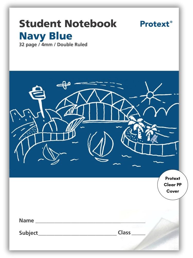 Protext Navy Blue 32pg 4mm Double Ruled Student Notebook (Pack of 20)