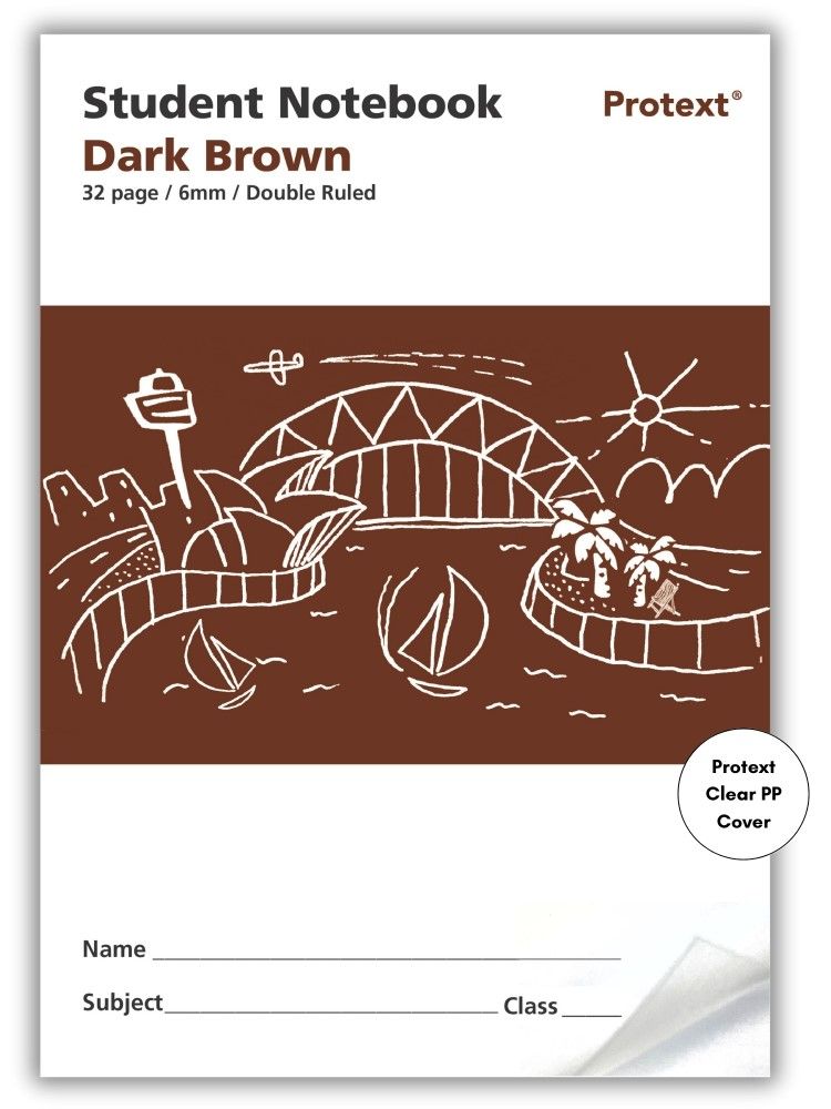 Protext Dark Brown 32pg 6mm Double Ruled Student Notebook (Pack of 20)