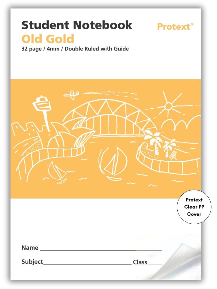 Protext Old Gold 32pg 4mm Double Ruled/Guide Student Notebook