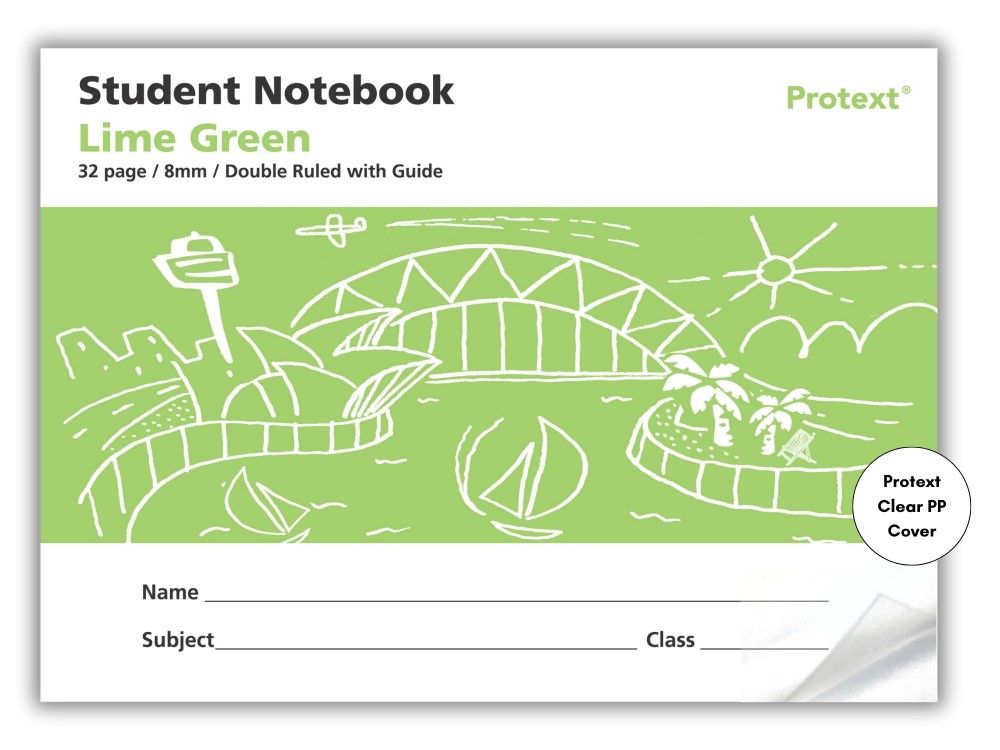 Protext Lime Green 32pg 8mm Double Ruled/Guide Student Notebook (Pack of 20)