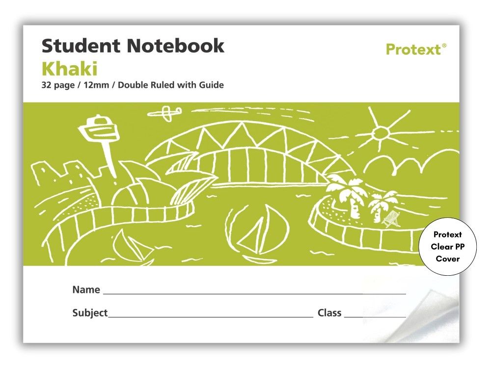 Protext Khaki 32pg 12mm Double Ruled/Guide Student Notebook (Pack of 20)