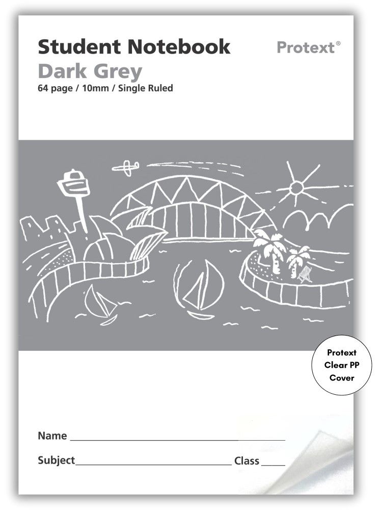 Protext Dark Grey 64pg 10mm Single Ruled Student Notebook (Pack of 20)